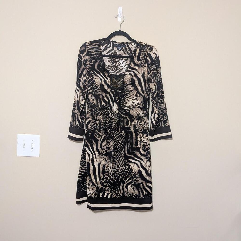 Calessa Y2K Black/Beige/Brown Zebra Print Bimbo Core Knee Length Dress